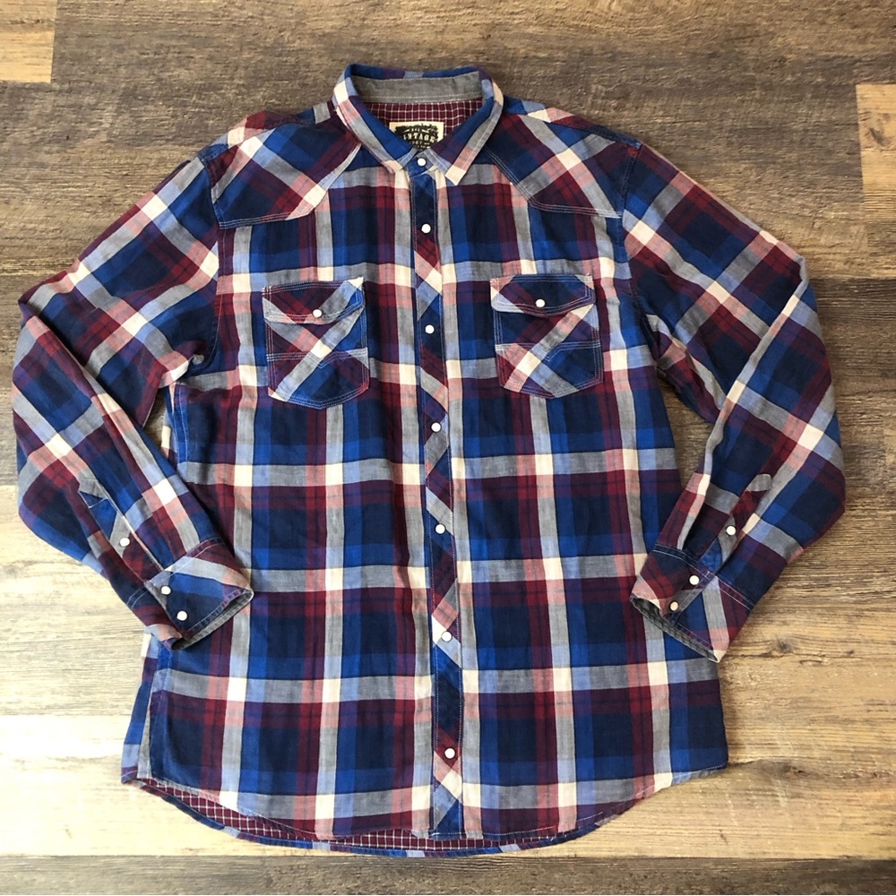 BKE XXL Men's Vintage 67 L Long Sleeve Plaid Pearl Snap  100% Cotton EUC